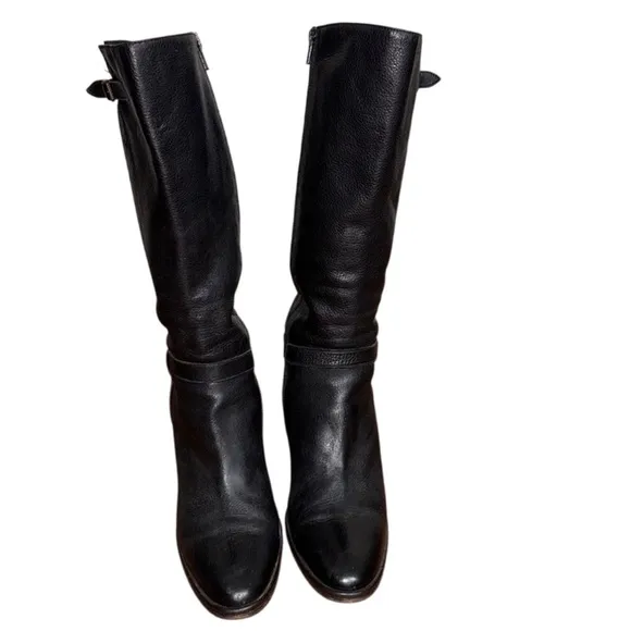 J.Crew Black Pebbled Leather Heeled Boots Size 10