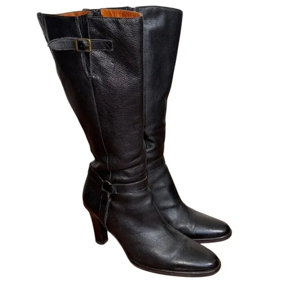 J.Crew Black Pebbled Leather Heeled Boots Size 10