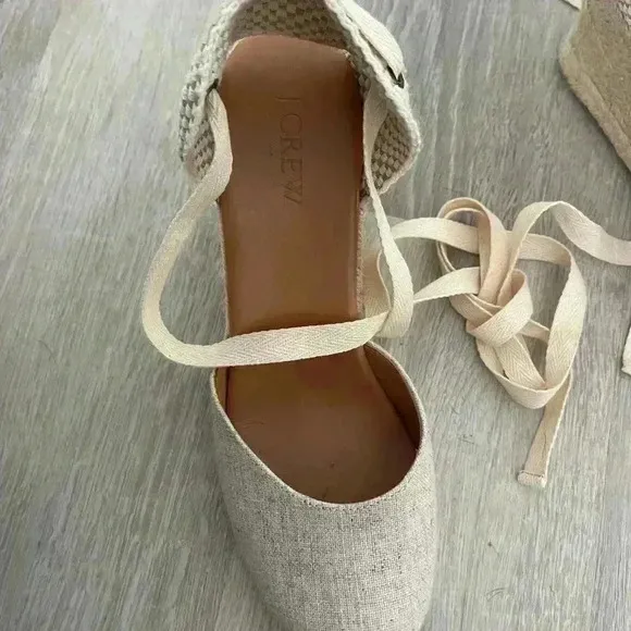 JCREW Canvas Ankle-Wrap Espadrille Wedges 7
