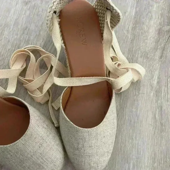 JCREW Canvas Ankle-Wrap Espadrille Wedges 7