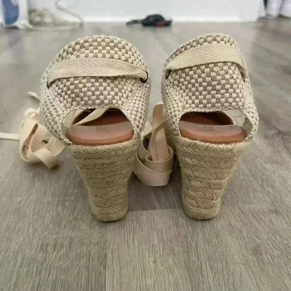 JCREW Canvas Ankle-Wrap Espadrille Wedges 7