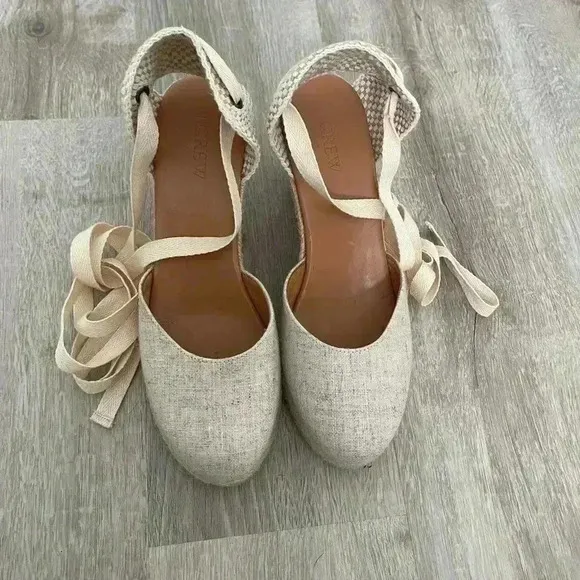 JCREW Canvas Ankle-Wrap Espadrille Wedges 7