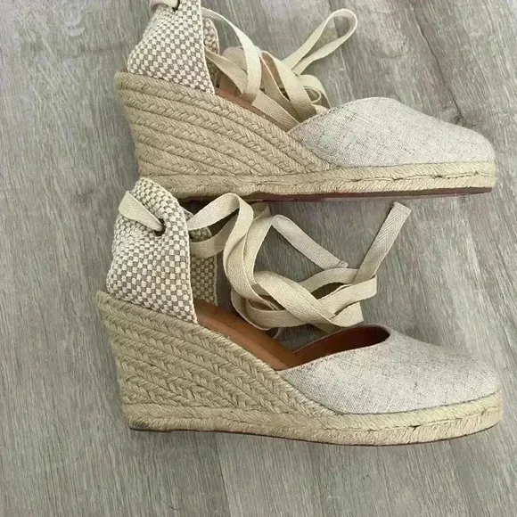JCREW Canvas Ankle-Wrap Espadrille Wedges 7