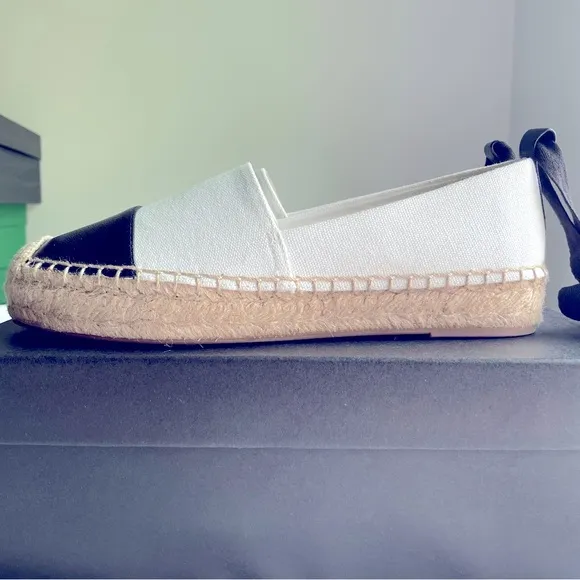 J.Crew Canvas espadrille flats with leather cap toe