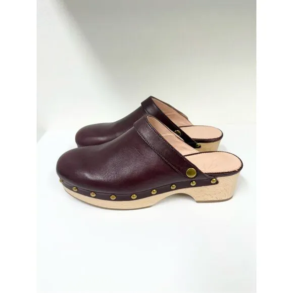 J.Crew Convertible Leather Wooden Clogs Mules 9 1/2 Port Wine Oxblood J. Crew