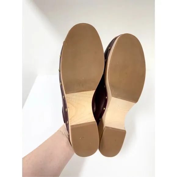 J.Crew Convertible Leather Wooden Clogs Mules 9 1/2 Port Wine Oxblood J. Crew