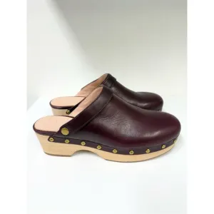 J.Crew Convertible Leather Wooden Clogs Mules 9 1/2 Port Wine Oxblood J. Crew