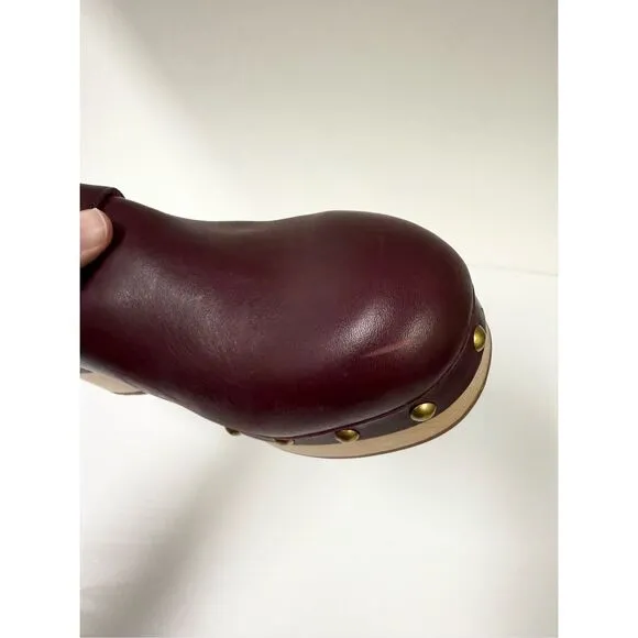 J.Crew Convertible Leather Wooden Clogs Mules 9 1/2 Port Wine Oxblood J. Crew