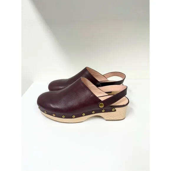 J.Crew Convertible Leather Wooden Clogs Mules 9 1/2 Port Wine Oxblood J. Crew
