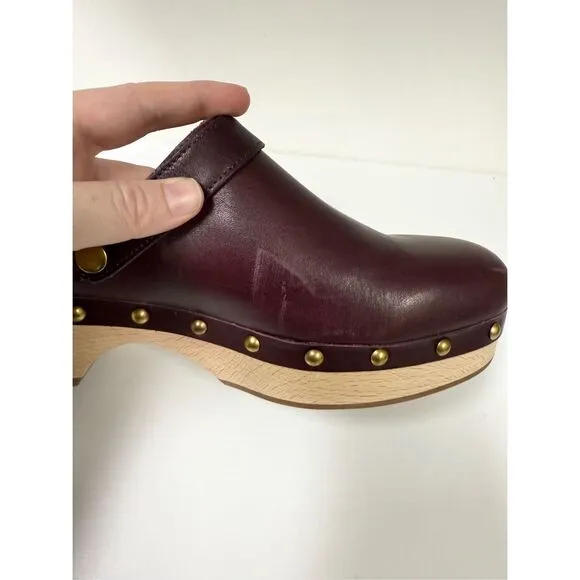 J.Crew Convertible Leather Wooden Clogs Mules 9 1/2 Port Wine Oxblood J. Crew