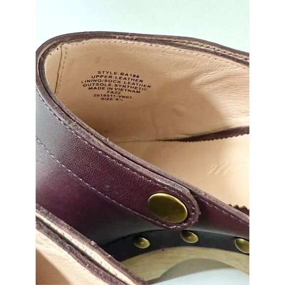 J.Crew Convertible Leather Wooden Clogs Mules 9 1/2 Port Wine Oxblood J. Crew