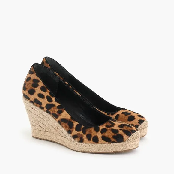 J.Crew Seville espadrille wedges in leopard calf hair NEW