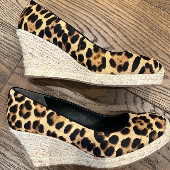 J.Crew Seville espadrille wedges in leopard calf hair NEW