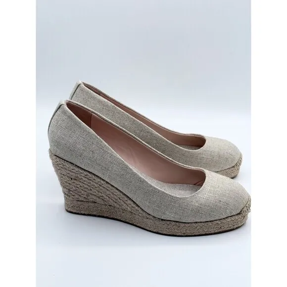 J.CREW Women's Size 6.5 Gold Beige Metallic Canvas Seville Espadrille Wedge NWOB