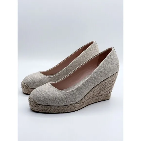 J.CREW Women's Size 6.5 Gold Beige Metallic Canvas Seville Espadrille Wedge NWOB