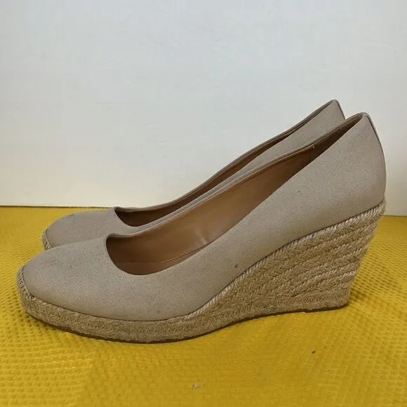 J Crew Canvas Espadrille Wedges Natural Beige 10.5