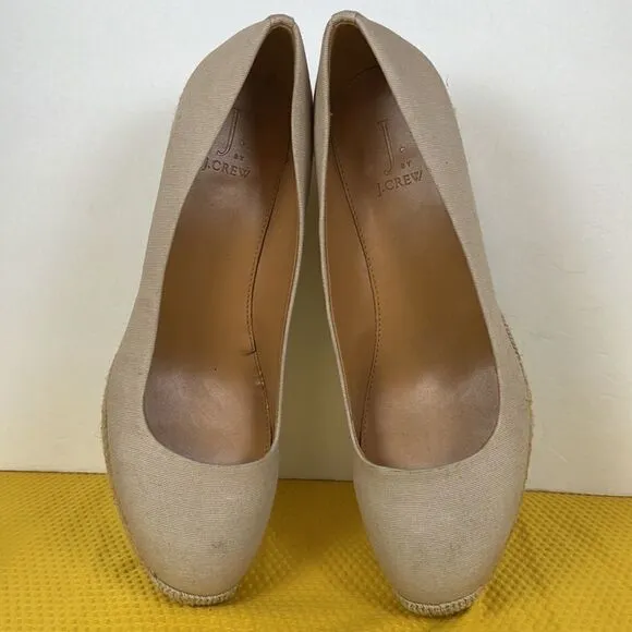 J Crew Canvas Espadrille Wedges Natural Beige 10.5