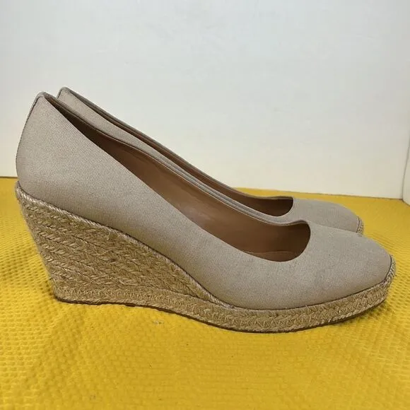 J Crew Canvas Espadrille Wedges Natural Beige 10.5