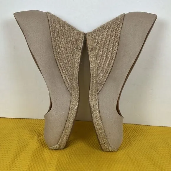J Crew Canvas Espadrille Wedges Natural Beige 10.5