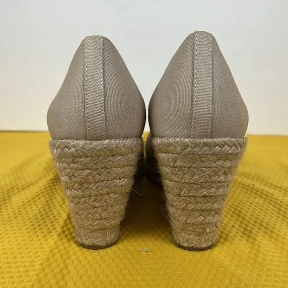 J Crew Canvas Espadrille Wedges Natural Beige 10.5