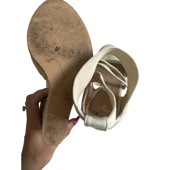 JEAN MICHEL CAZABAT Cream Leather Espadrille Wedges Sandals Size 37