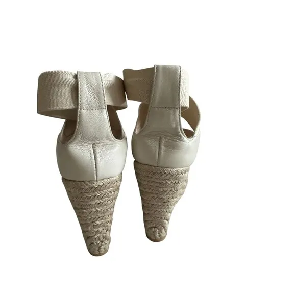 JEAN MICHEL CAZABAT Cream Leather Espadrille Wedges Sandals Size 37