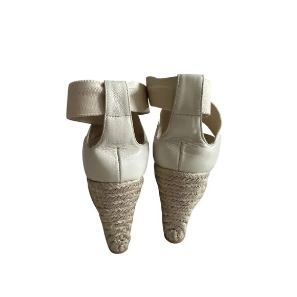 JEAN MICHEL CAZABAT Cream Leather Espadrille Wedges Sandals Size 37