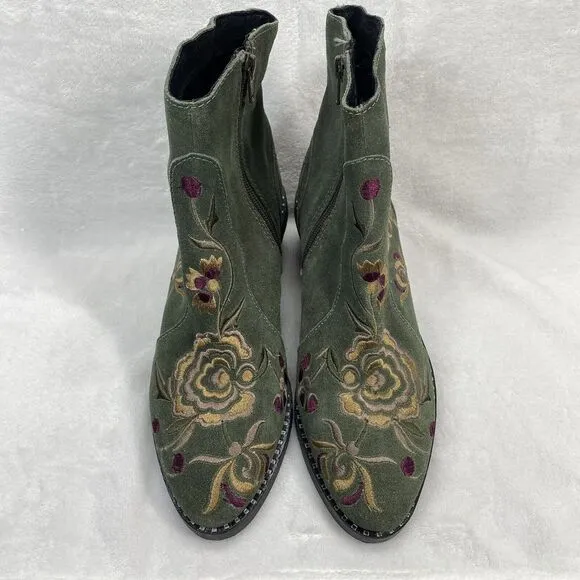 Jeffery Campbell booties boots Womens 9 Olive Green Suede Embroidered Heeled y2k