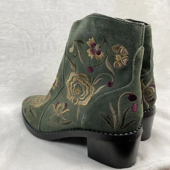 Jeffery Campbell booties boots Womens 9 Olive Green Suede Embroidered Heeled y2k