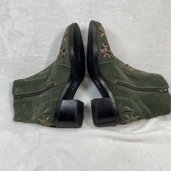 Jeffery Campbell booties boots Womens 9 Olive Green Suede Embroidered Heeled y2k