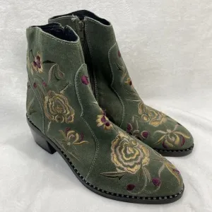 Jeffery Campbell booties boots Womens 9 Olive Green Suede Embroidered Heeled y2k