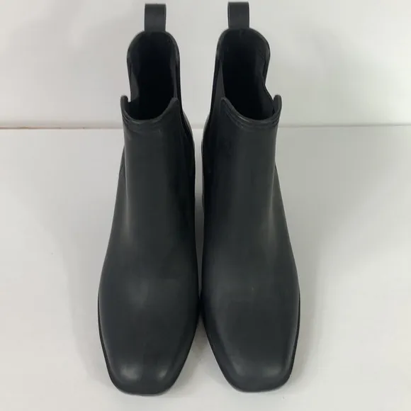 Jeffery Campbell Hurricane square toe rubber boots.