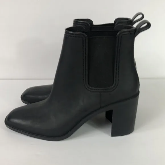 Jeffery Campbell Hurricane square toe rubber boots.
