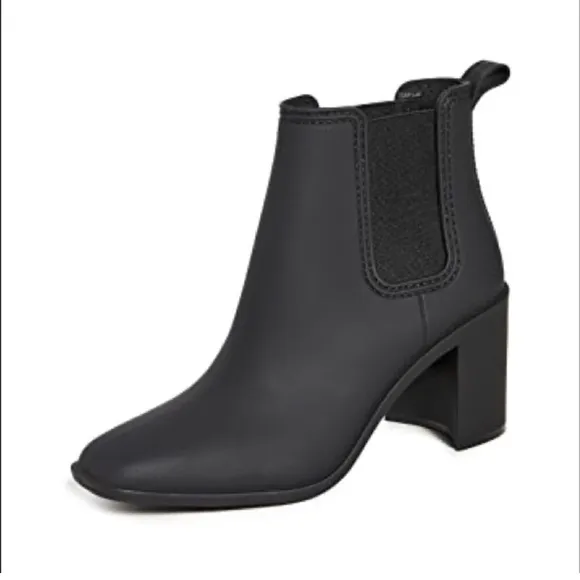 Jeffery Campbell Hurricane square toe rubber boots.