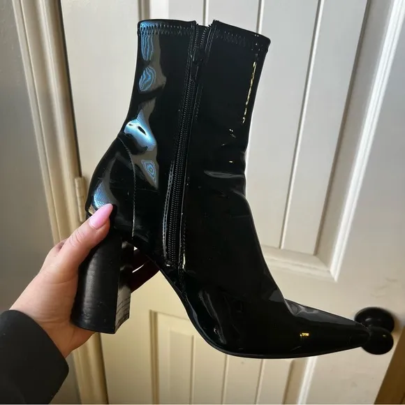 Jeffrey Campbell Black Patent Siren Heeled Boot 7.5