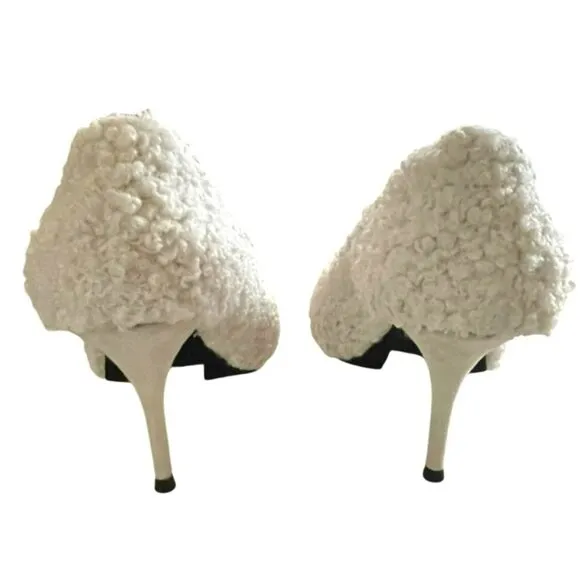 Jeffrey Campbell Ivory Sherpa Textured Heels Pump Shoes Size 8