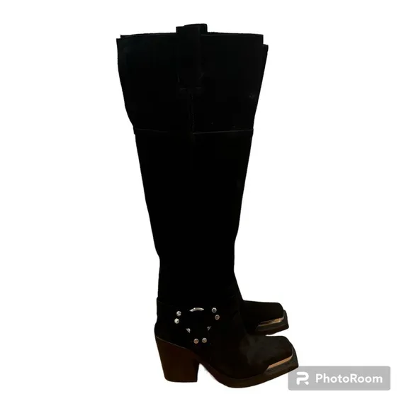 Jeffrey Campbell | Mazatlan Western Over The Knee Suede Boots In Black Size 5.5