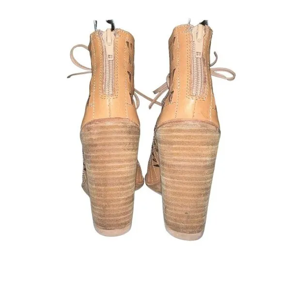 Jeffrey Campbell Rodillo‎ Cutout Tan Nude Leather Open Toe Wedges ~Woman Size 7
