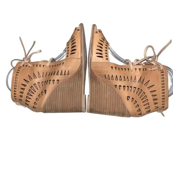 Jeffrey Campbell Rodillo‎ Cutout Tan Nude Leather Open Toe Wedges ~Woman Size 7