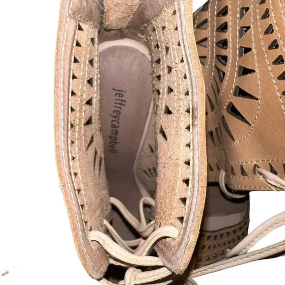 Jeffrey Campbell Rodillo‎ Cutout Tan Nude Leather Open Toe Wedges ~Woman Size 7