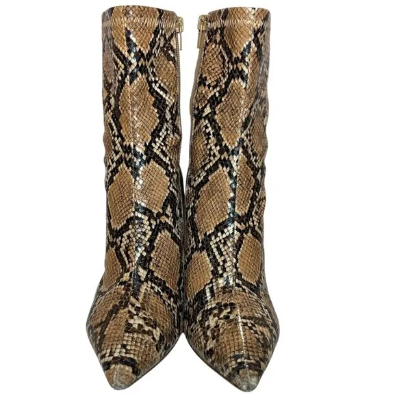 JEFFREY CAMPBELL Siren Snakeskin Pointed Toe Boots 7.5 Reptile Animal Print Tan