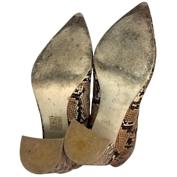 JEFFREY CAMPBELL Siren Snakeskin Pointed Toe Boots 7.5 Reptile Animal Print Tan