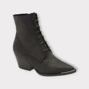 Jeffrey Campbell Sulli Black Distressed Leather Lace Up Heeled Boots