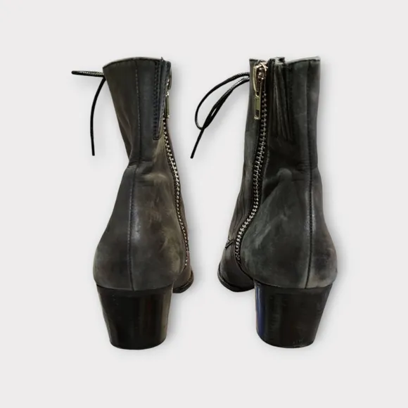 Jeffrey Campbell Sulli Black Distressed Leather Lace Up Heeled Boots