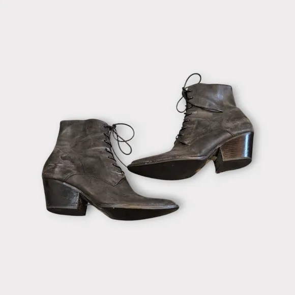 Jeffrey Campbell Sulli Black Distressed Leather Lace Up Heeled Boots