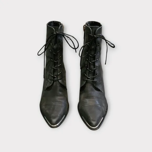 Jeffrey Campbell Sulli Black Distressed Leather Lace Up Heeled Boots
