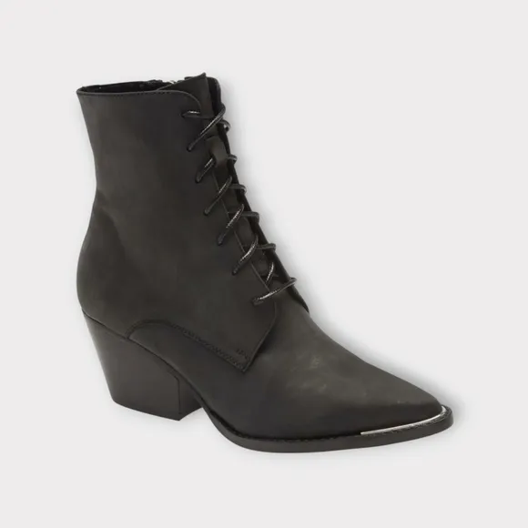 Jeffrey Campbell Sulli Black Distressed Leather Lace Up Heeled Boots