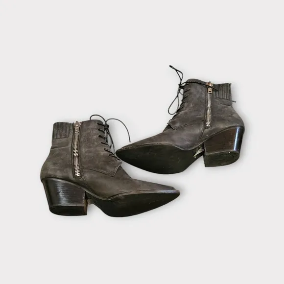 Jeffrey Campbell Sulli Black Distressed Leather Lace Up Heeled Boots