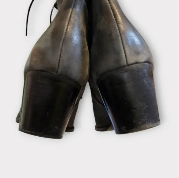 Jeffrey Campbell Sulli Black Distressed Leather Lace Up Heeled Boots