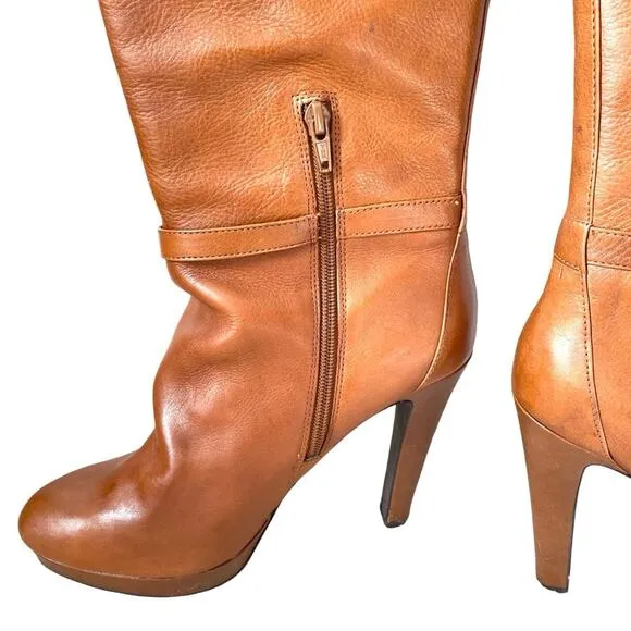 Jessica Simpson Khalen Knee High Brown Leather Heeled Boots size 10